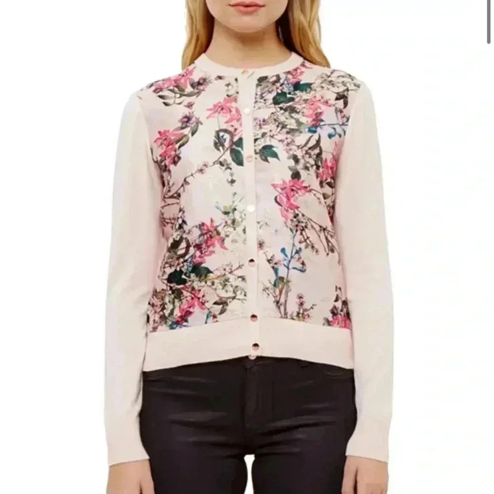 Ted Baker Pink Floral Cardigan Sweater